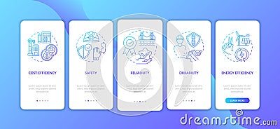 Safety in civil engineering dark blue onboarding mobile app page screen with concepts Vector Illustration