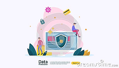 Safety and confidential data protection. VPN internet network security. Traffic encryption personal privacy concept with people Vector Illustration