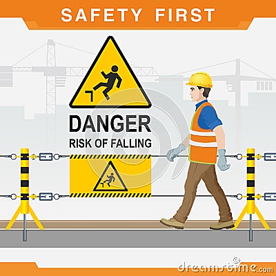 Safety at the construction site. Safety first. Danger. Risk of falling Vector Illustration