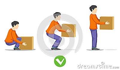 Safety correct lifting of heavy box vector illustration Vector Illustration
