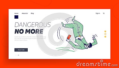 Safety, Dangerous Trauma, Accident, Person Slip and Stumble Landing Page Template Vector Illustration