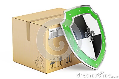 Safety delivery concept, shield with cardboard box parcel. 3D re Stock Photo