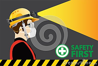 Safety equipment with Headlamp , construction concept Vector Illustration