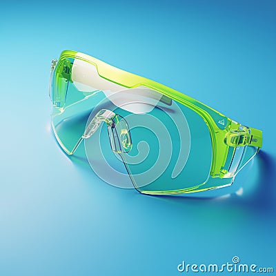 Safety eyewear focus Technological green glasses isolated on blue background Stock Photo