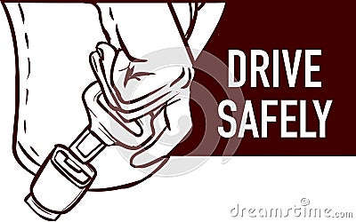 Safety First concept. Seat Belt. Man fasten buckle hands Vector Illustration