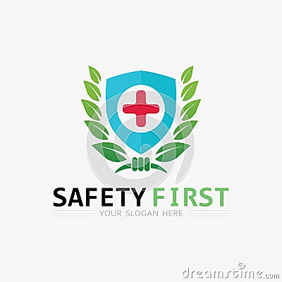 safety first logo icon vector design and illustration graphic sign Cartoon Illustration