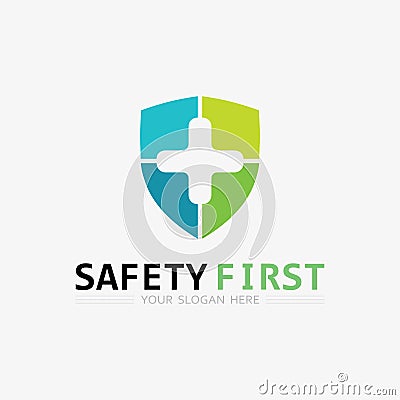 safety first logo icon vector design and illustration graphic sign Cartoon Illustration