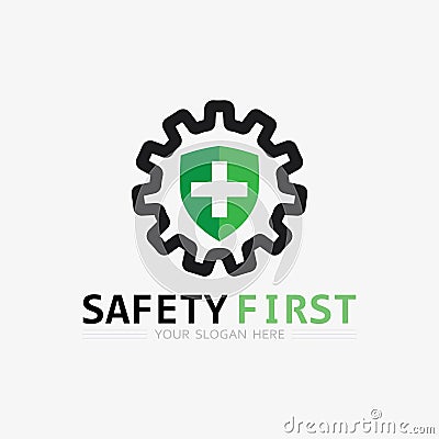 safety first logo icon vector design and illustration graphic sign Cartoon Illustration