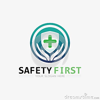 safety first logo icon vector design and illustration graphic sign Cartoon Illustration