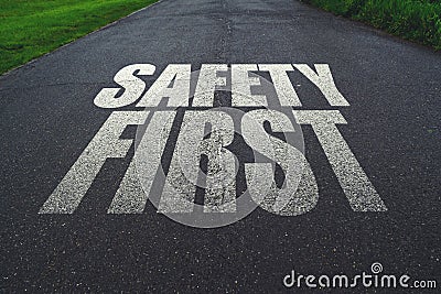 Safety first, message on the road Stock Photo