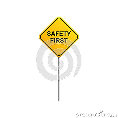 Safety first road sign with blue sky and cloud background Stock Photo