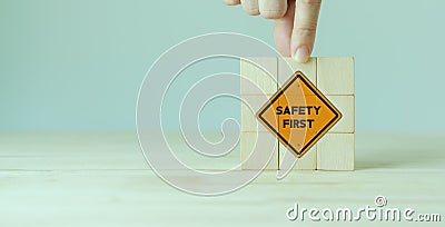 Safety first symbols, work safety, caution work hazards, danger surveillance Stock Photo