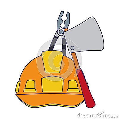 Safety helmet with ax and pliers tools, colorful design Vector Illustration