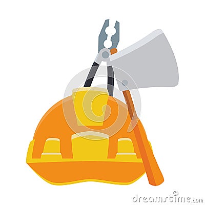 Safety helmet with ax and pliers tools Vector Illustration