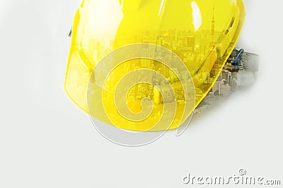 Safety Helmet with double exposure city Stock Photo