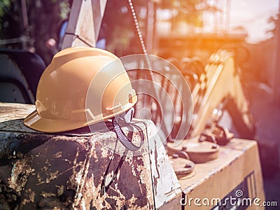 Safety helmet placed after engineers construction finish working Stock Photo