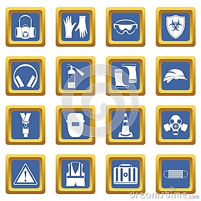 Safety icons set blue Vector Illustration