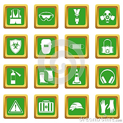 Safety icons set green Vector Illustration