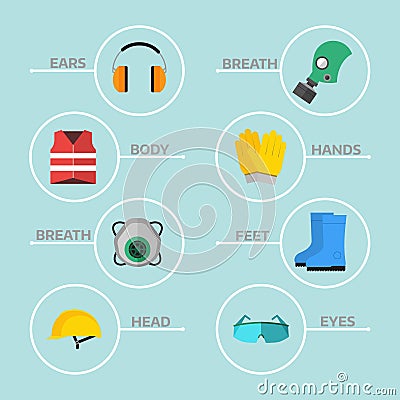 Safety industrial gear tools flat vector illustration Vector Illustration