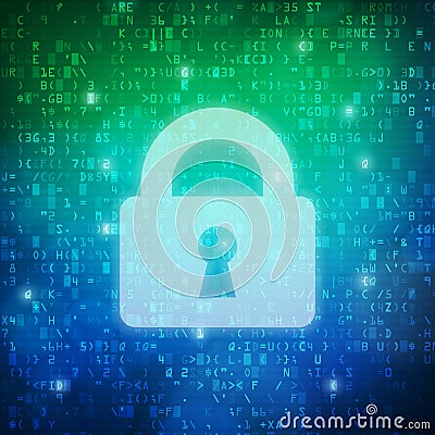 Safety padlock icon computer digital data code background Vector Illustration