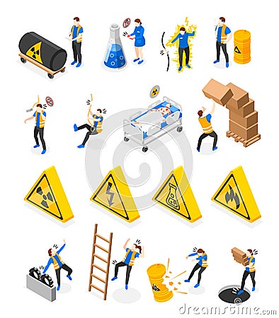 Safety Precaution Isometric Icons Cartoon Illustration