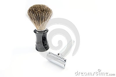 Safety razor with a badger shaving brush Stock Photo