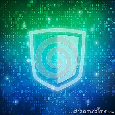 Safety shield icon computer digital data code background Vector Illustration