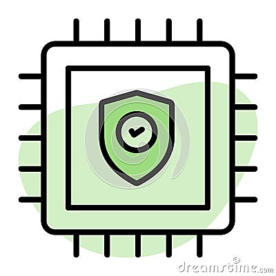 Safety shield on processor showing concept of processor security Vector Illustration