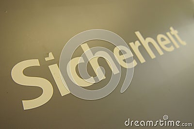 Safety sign in german Sicherheit Stock Photo