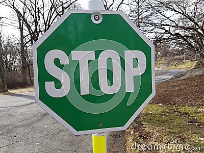 Green stop sign Stock Photo