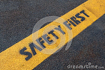 Safety sign on road Stock Photo