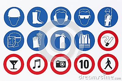 Safety signs on a signboard Stock Photo