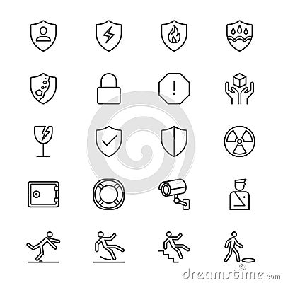 Safety thin icons Vector Illustration
