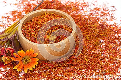 Safflower, False Saffron, Saffron Thistle (Carthamus tinctorius Stock Photo