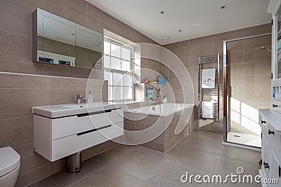 Luxury modern tiled bathroom Editorial Stock Photo