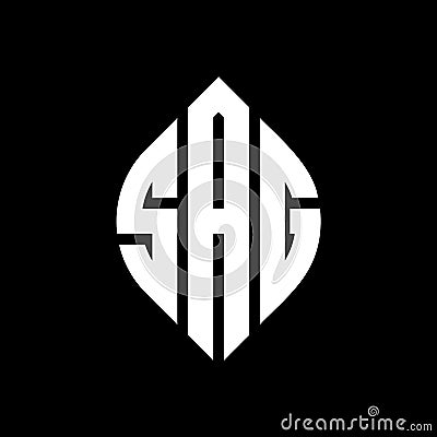 SAG circle letter logo design with circle and ellipse shape. SAG ellipse letters with typographic style. The three initials form a Vector Illustration