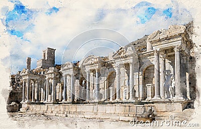 Sagalassos ancient city near Burdur, Turkey Cartoon Illustration