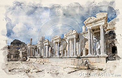 Sagalassos ancient city near Burdur, Turkey Cartoon Illustration