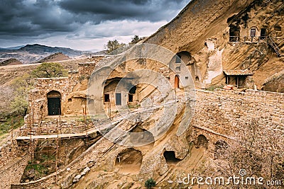 Sagarejo Municipality, Kakheti Region, Georgia. Ancient Rock-hewn Georgian Orthodox David Gareja Monastery Complex. Stock Photo