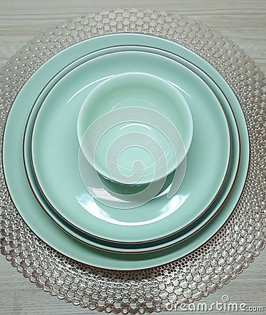 Sage green dinner set for any ocassion Stock Photo