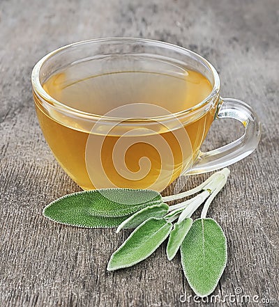 Sage leaves and sage tea Stock Photo