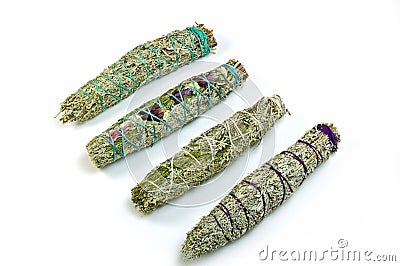 Sage smudge sticks isolated on white background Stock Photo