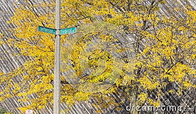 Saginaw Michigan Crossroads Intersection Sign Stock Photo