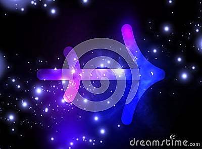 Sagittarius astrological sign and sky with stars. Illustration Stock Photo