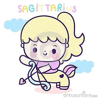 Sagittarius horoscope tattoo pony love illustration doodle Kawaii character,zodiac character sign vector Vector Illustration