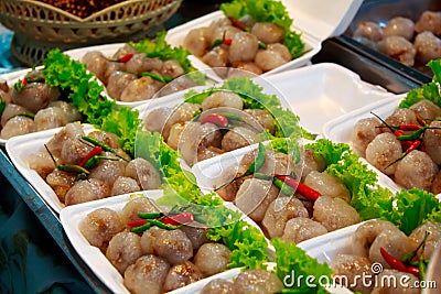 Sago pork, Thai dessert style. Stock Photo