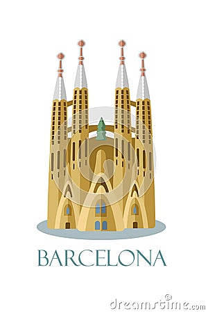 Sagrada familia of Barcelona vector illustration. Famous catalonian cathedral. Vector Illustration