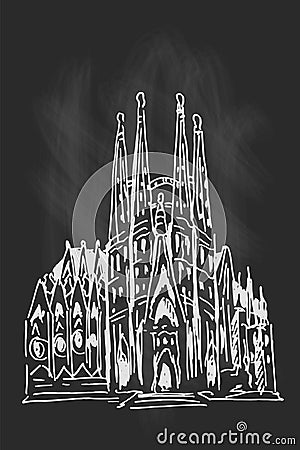 Sagrada Familia cathedral in Barcelona. Vector Illustration