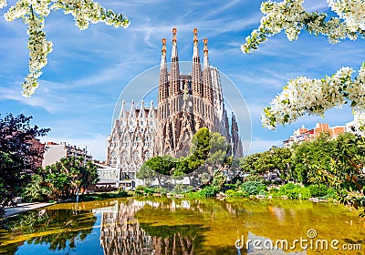 Sagrada Familia Cathedral in spring, Barcelona, Spain Editorial Stock Photo