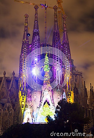 Sagrada Familia multi media show Editorial Stock Photo